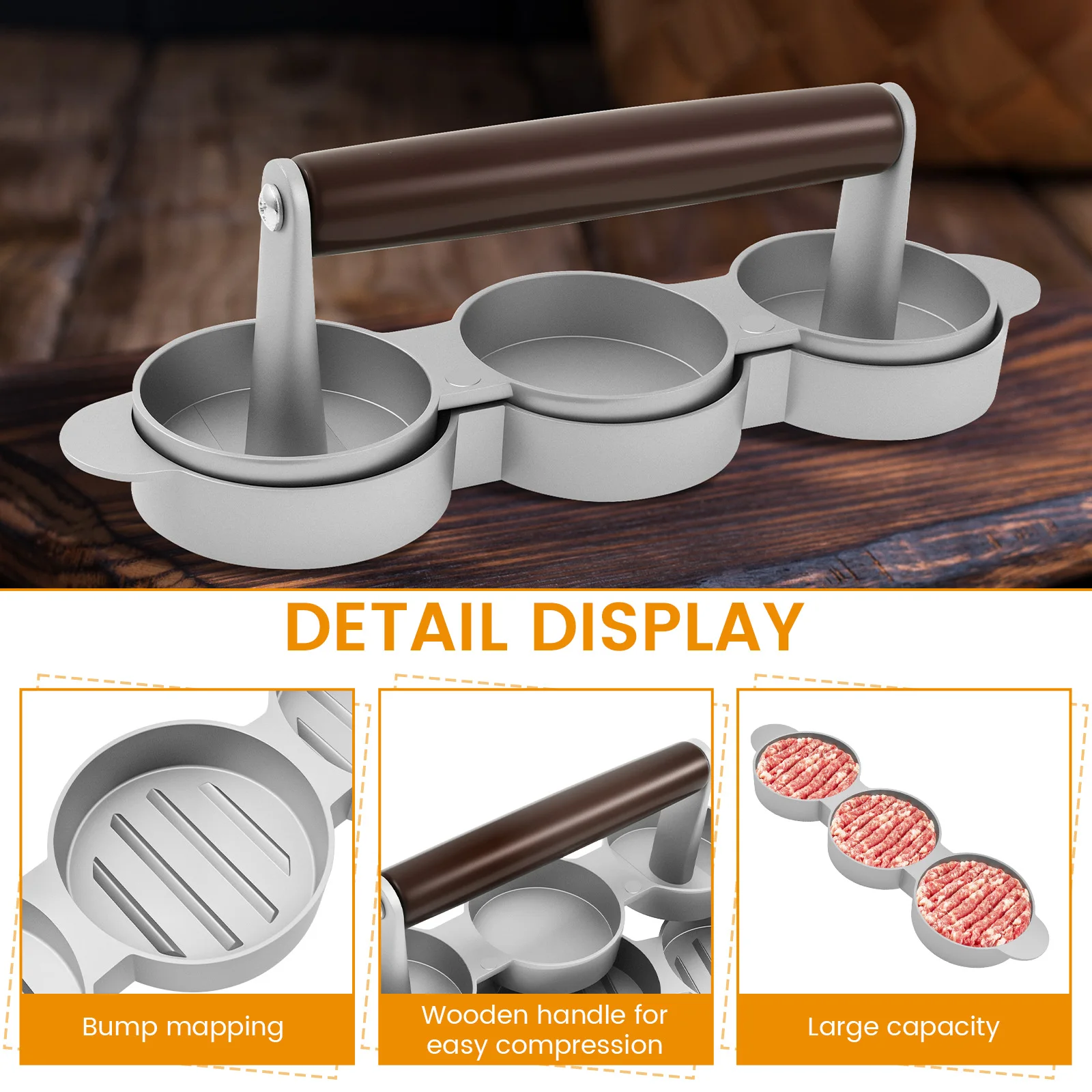 همبرغر باتي صانع الصحافة مع مقبض 3 تجويف قالب الفولاذ المقاوم للصدأ غير عصا قالب سمك تعديل المطبخ لحوم البقر أدوات شواء