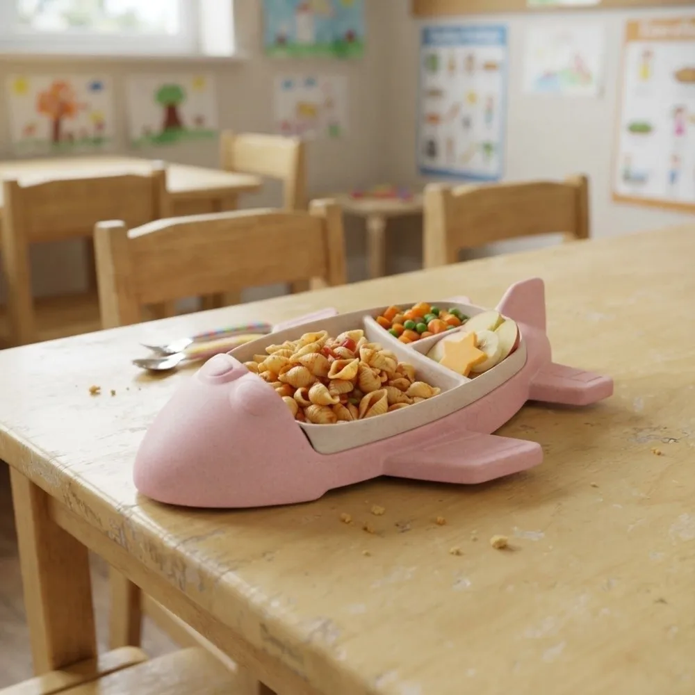 Easy To Clean Cartoon Airplane-Shaped Children's Plate Divided Deepened Dinning Plate Plastic Detachable Food Dish Boys