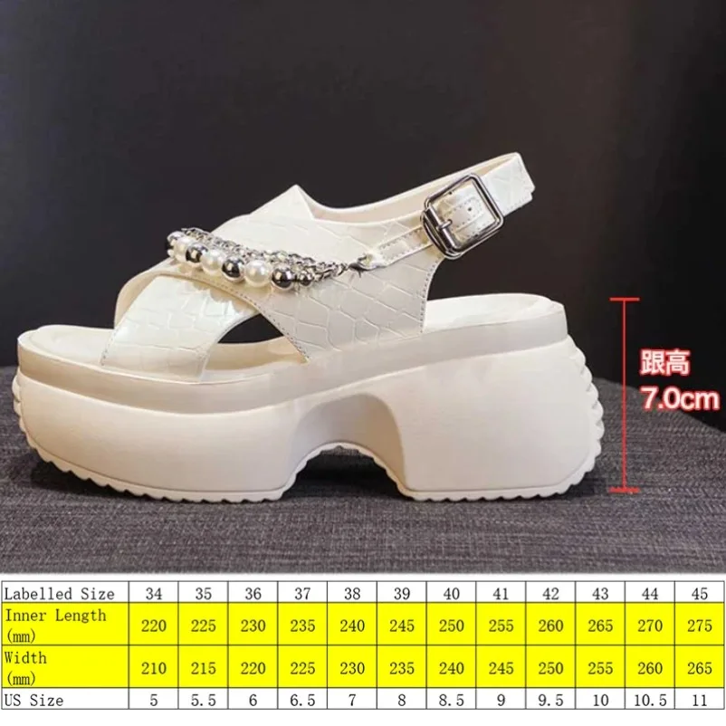 Krasovki 7cm Women Sandal Slippers Pumps Platform Wedge Shoes New Microfiber Synthetic Leather Summer Peep Toe Buckle Fashion