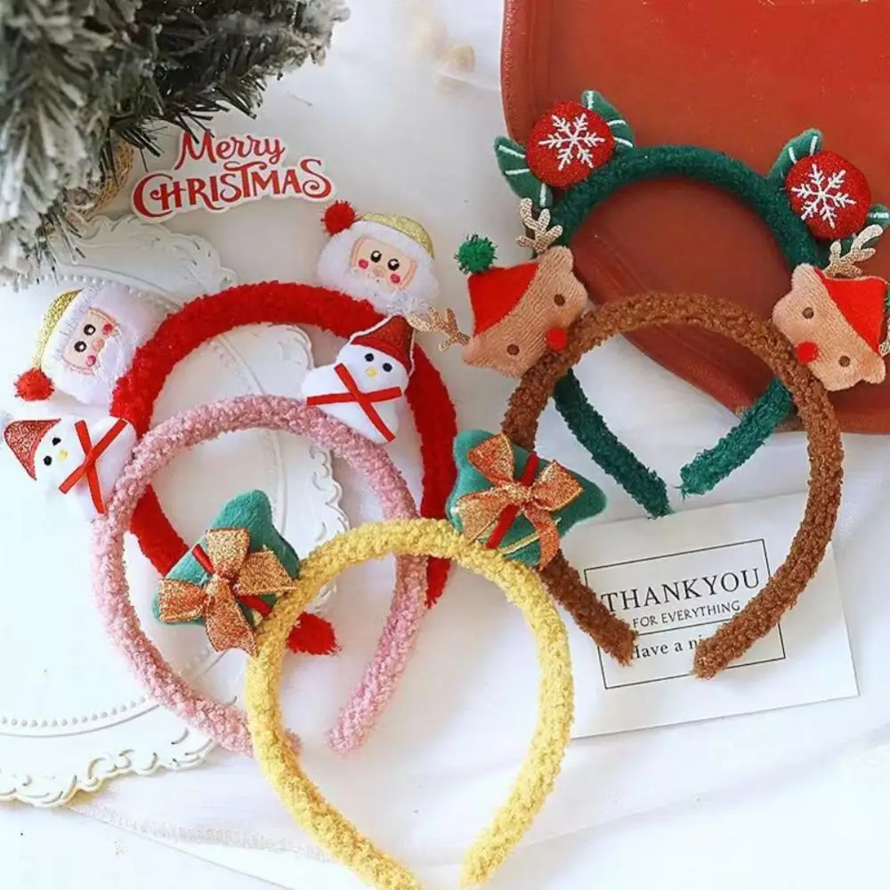 1pc Christmas Plush Hairpin Winter Headwear Santa Elk Antlers Navidad Funny Hair Card Reindeer Hoop Xmas Party Accessories