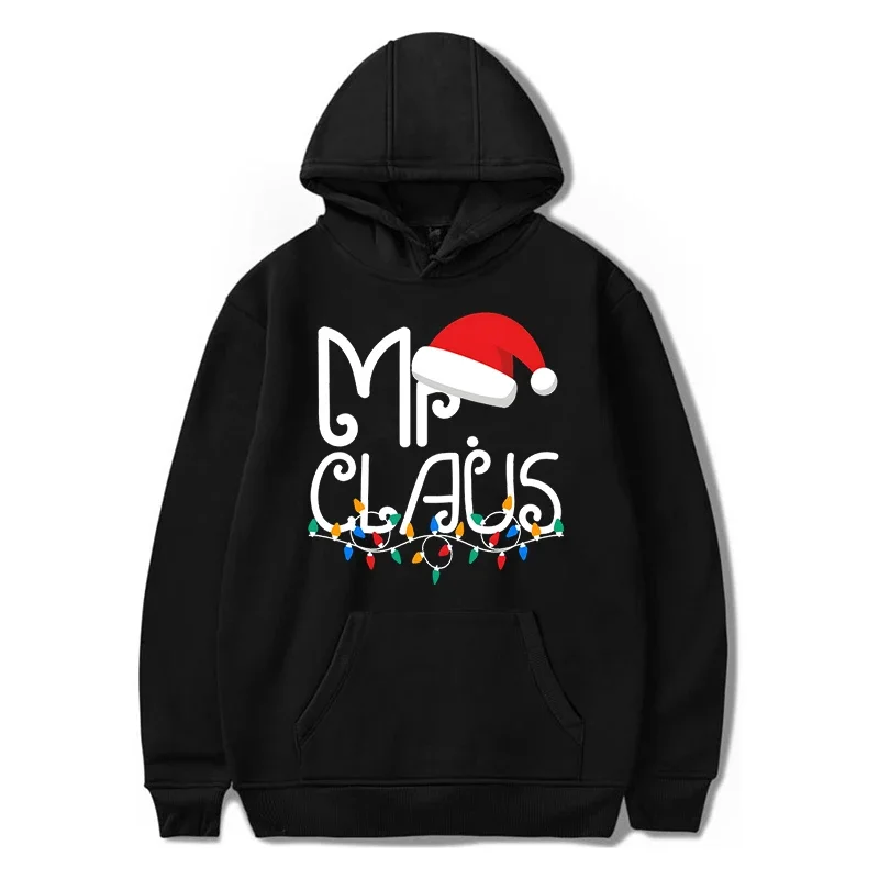 Y2K Christmas Hoodies Couple Funny Letter Mrs/Mr Claus Graphic Sportswear Autumn Long Sleeve Pocket Women Men Xmas Sweatshirt