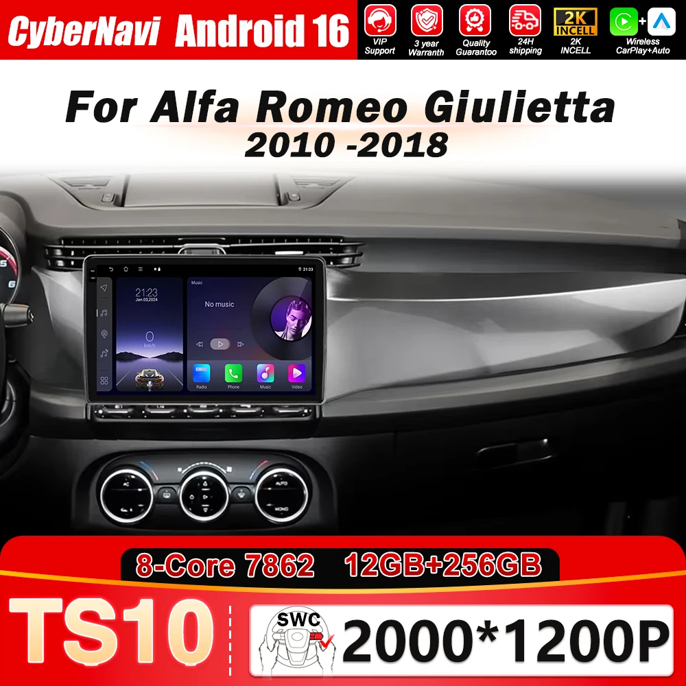 Radio para coche con Carplay y Android para Alfa Romeo Giulietta 2010-2018, reproductor multimedia estéreo, GPS, navegación, DVD, unidad principal, pantalla QLED