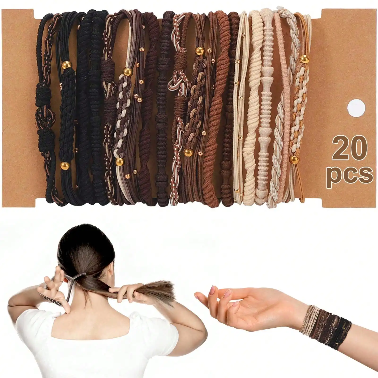 

20 Pcs Boho Hair Tie Bracelets No Damage Elastic Bracelets Each One Has A Unique Design For Thick Or Thin Hair Mother's Day, Valentine's Day, Christmas Gifts
