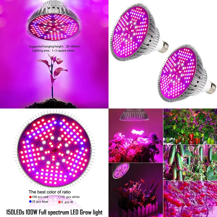 

Pack of 2] 100W Led Plant Grow Light Bulb, Full Spectrum 150 LEDs Indoor Plants Growing Light Bulb Lamp for Vegetables Greenhou