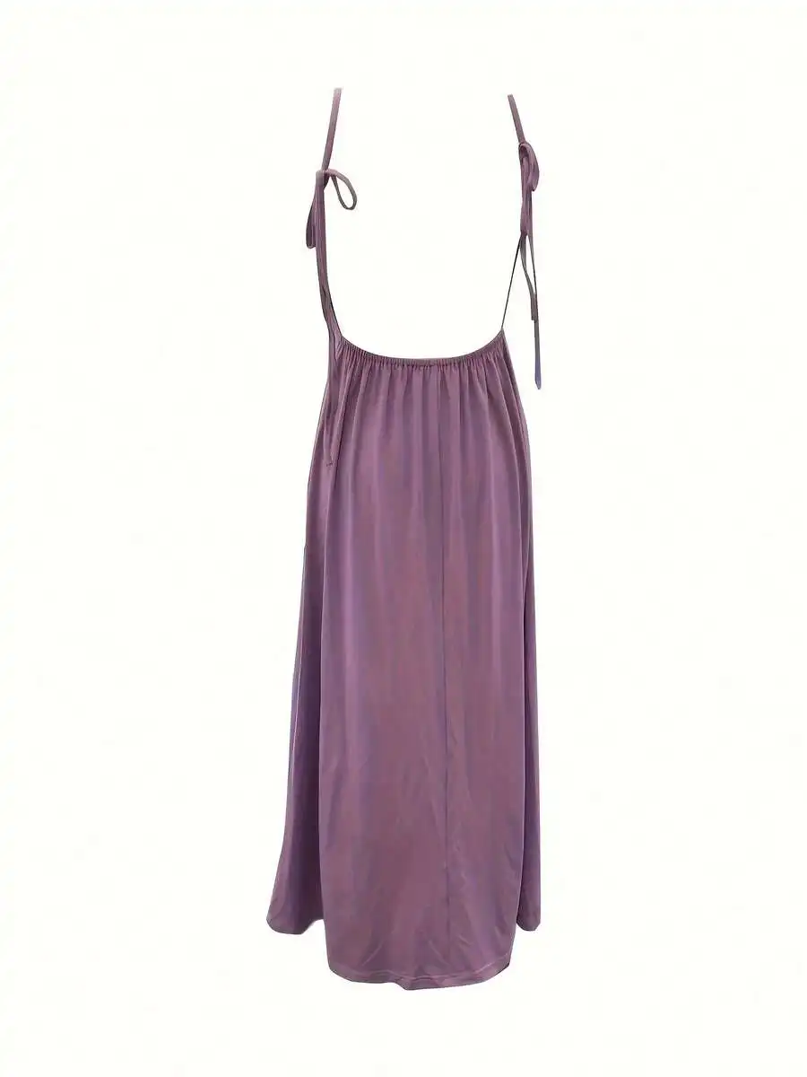 

Womens Loose Drawstring Slip Dress Solid Color Long Cami Dress Casual Vacation Party