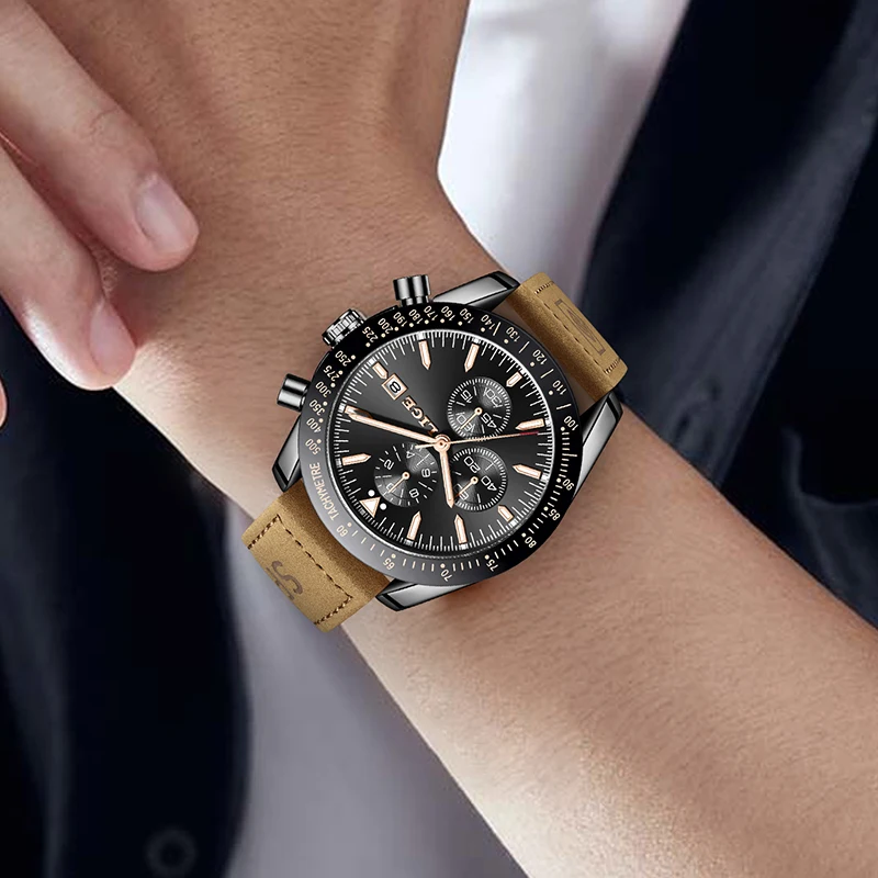 LIGE 2026 أفضل الساعات الفاخرة الرجال موضة العسكرية كوارتز ساعات المعصم الرياضة مقاوم للماء مضيئة جلدية ساعة رجالي Reloj Hombre #6