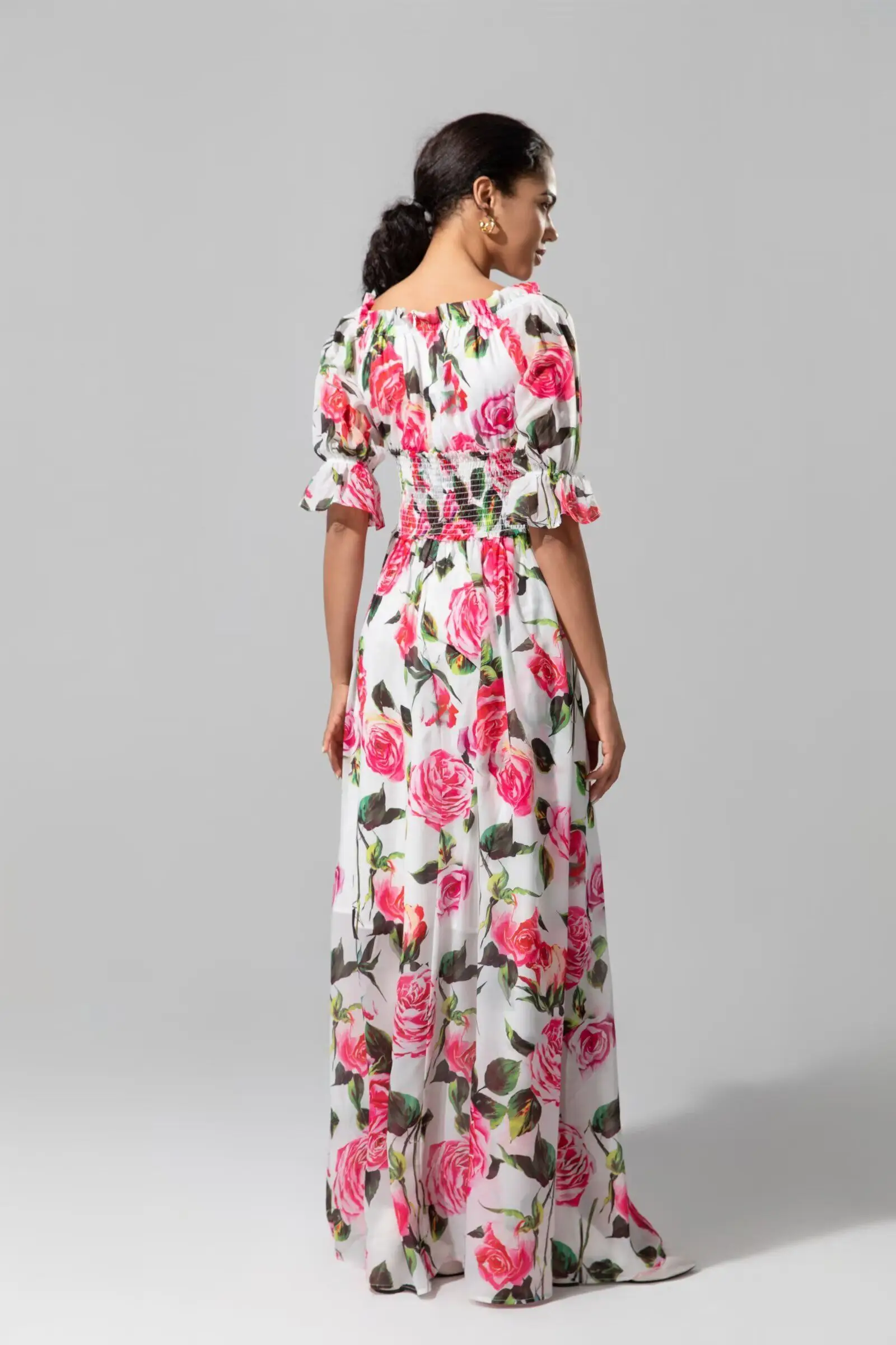 Bohemian Beach Long Dress 2025 Summer Style Women Sexy Slash Neck Charming Floral Print Half Sleeve Casual Long Maxi Dress XXL