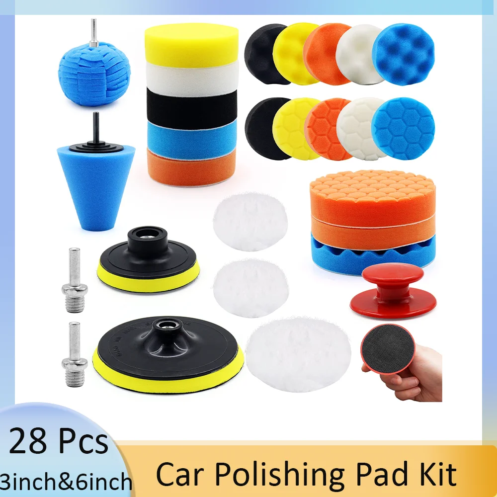 3 Inch & 6Inch Car Polishing Pad Kit 28 Pcs for Drill Buffing and Polisher Drill Polishing Pads for Car Cleaning  Waxing