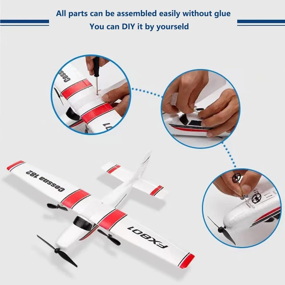 Aereo RC a 2 canali da 2,4 GHz con schiuma EPP, aliante stile Cessna per bambini - Giocattolo RC facile da volare