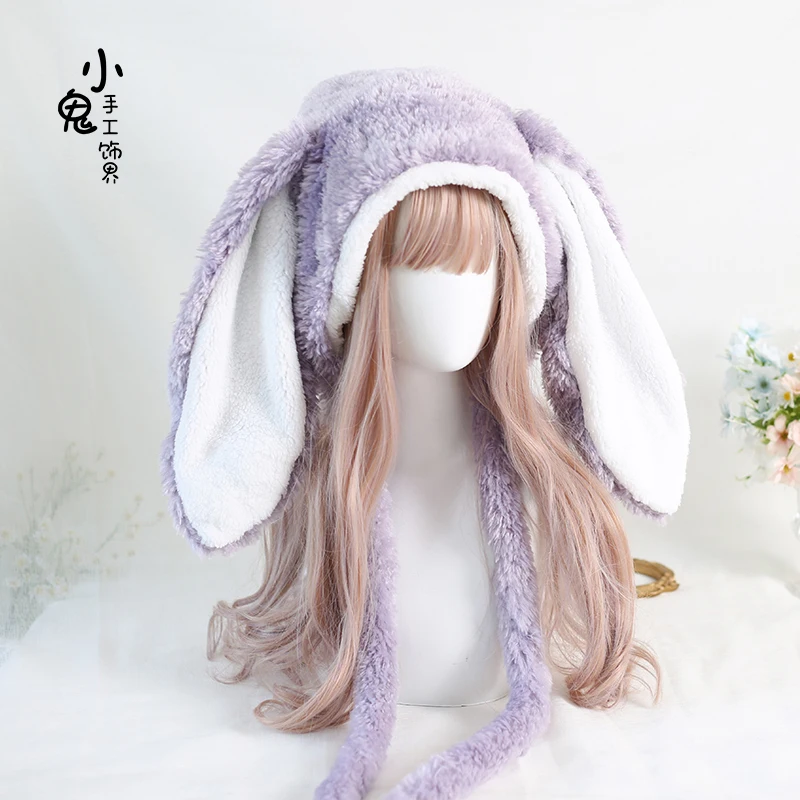 Original Handmade Lop Eared Rabbit Warm Hat Lolita Sweet Cute Long Rabbit Ears Plush Ushanka Cashmere Hats