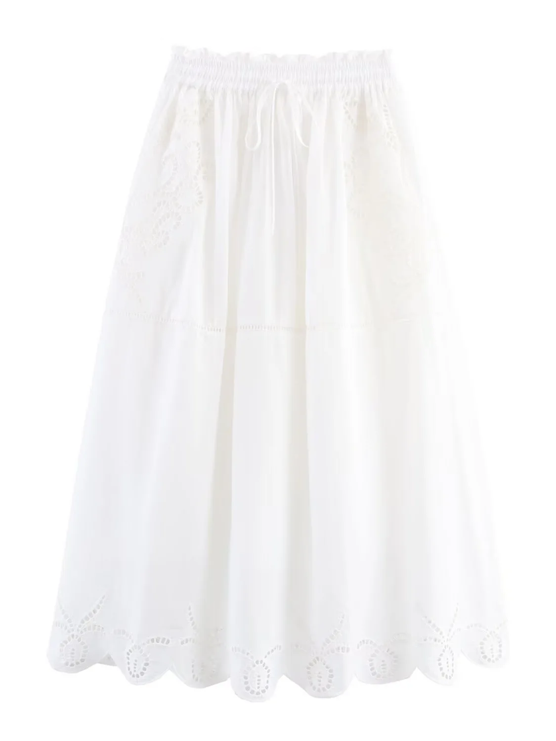 Dave&Di New Cross-border European And American Drawstring Style Hollow Embroidery Printed Skirt Woman Clothing Faldas Skirts
