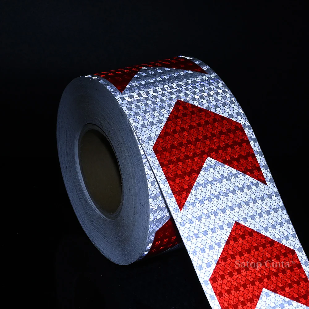 10CM*10M White-Red Arrow Adhesive Reflective Warning Tapes Waterproof Concipucious Traffic Safety Warning Reflectors For Things