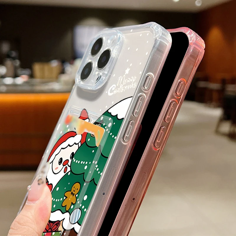 Christmas Elk Pattern Phone Case For iPhone 17 16 15 14 13 12 Pro Max 15 17 Pro Air 11 16e Soft TPU Clear Card Slot Pocket Cover