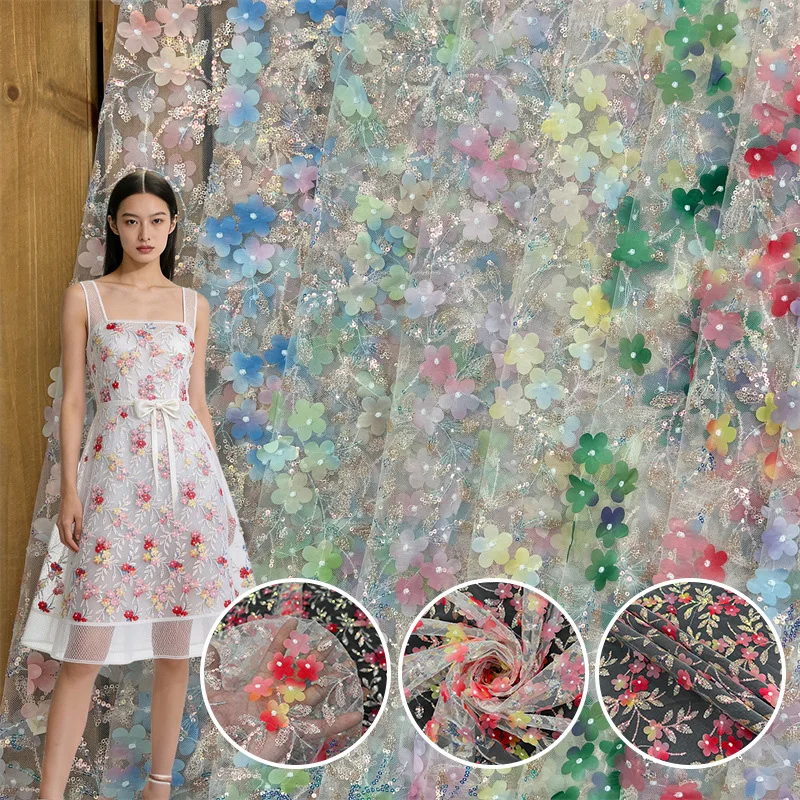 

2yard Laser Embroidered Sequin Fabric Suitable for Handmade Production Wedding Dresses Formal Wear Stage Costumes Summer Clothes