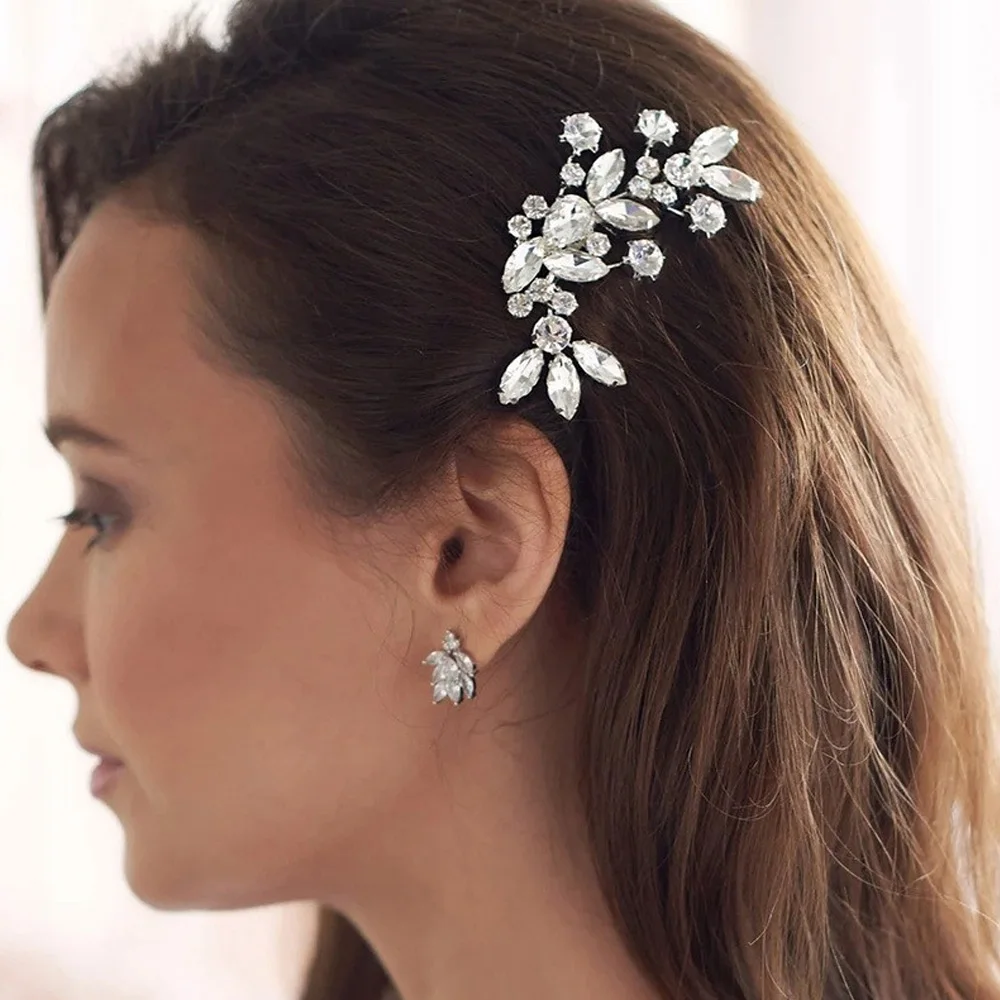 Stonefans Luxury Bridal Hair Comb Crystal Leaf Hair Accessories Women Shiny Rhinestone Hair Jewelry Hairpin Wedding Gift