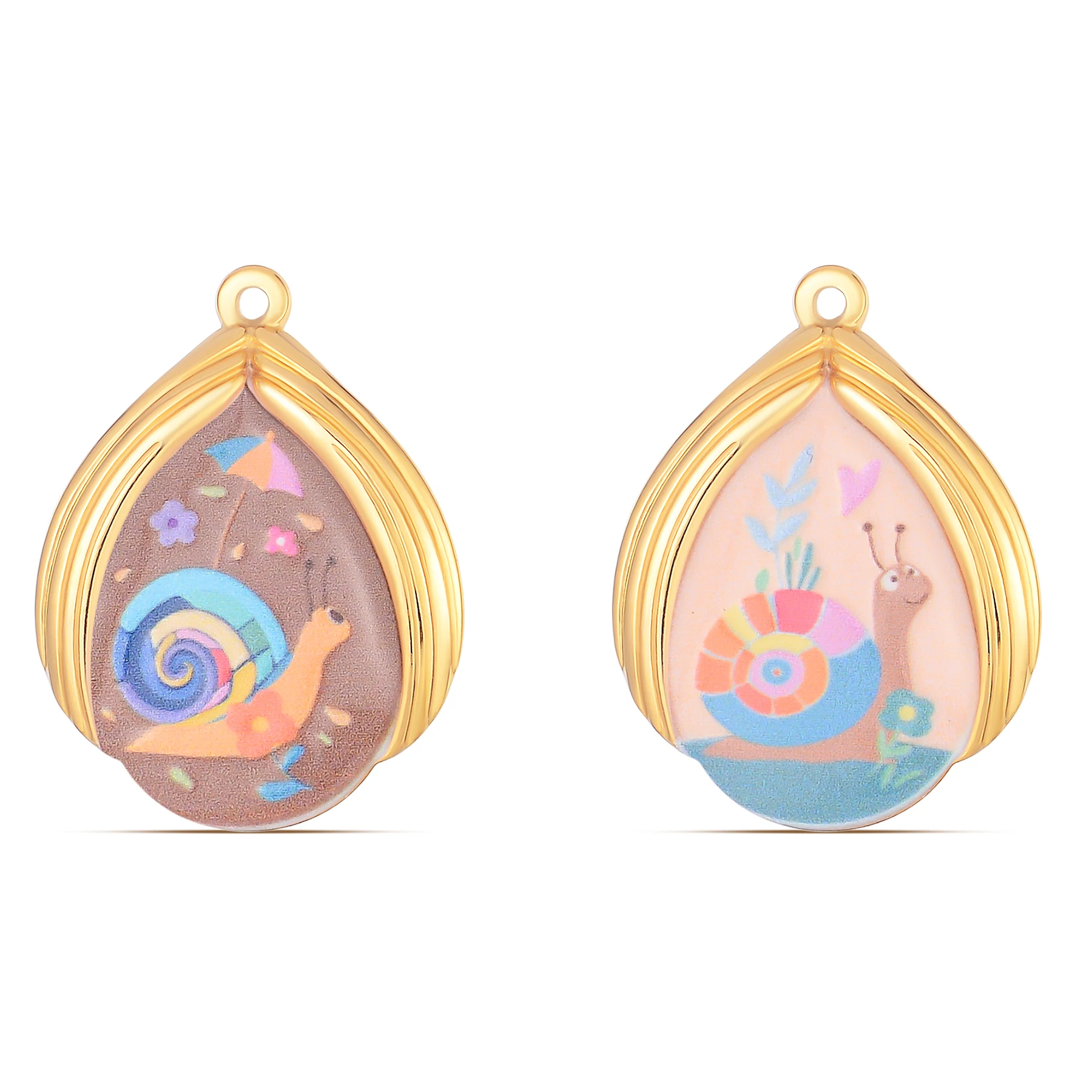 

10 шт., оптовая продажа, 18-каратное позолоченное нержавеющее сталь, красочная эмаль, аксессуары в виде улитки для изготовления ожерелья, сережек «сделай сам»