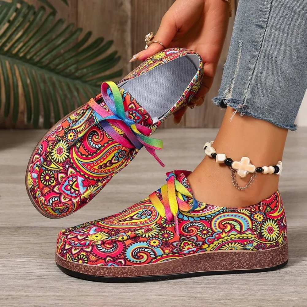 2026 Bestseller Neue Modische Damen-Sneaker mit Schnürung, Bedruckte Damen-Flats, Outdoor-Freizeitschuhe für Damen, Zapatos De Mujer – Detail 18