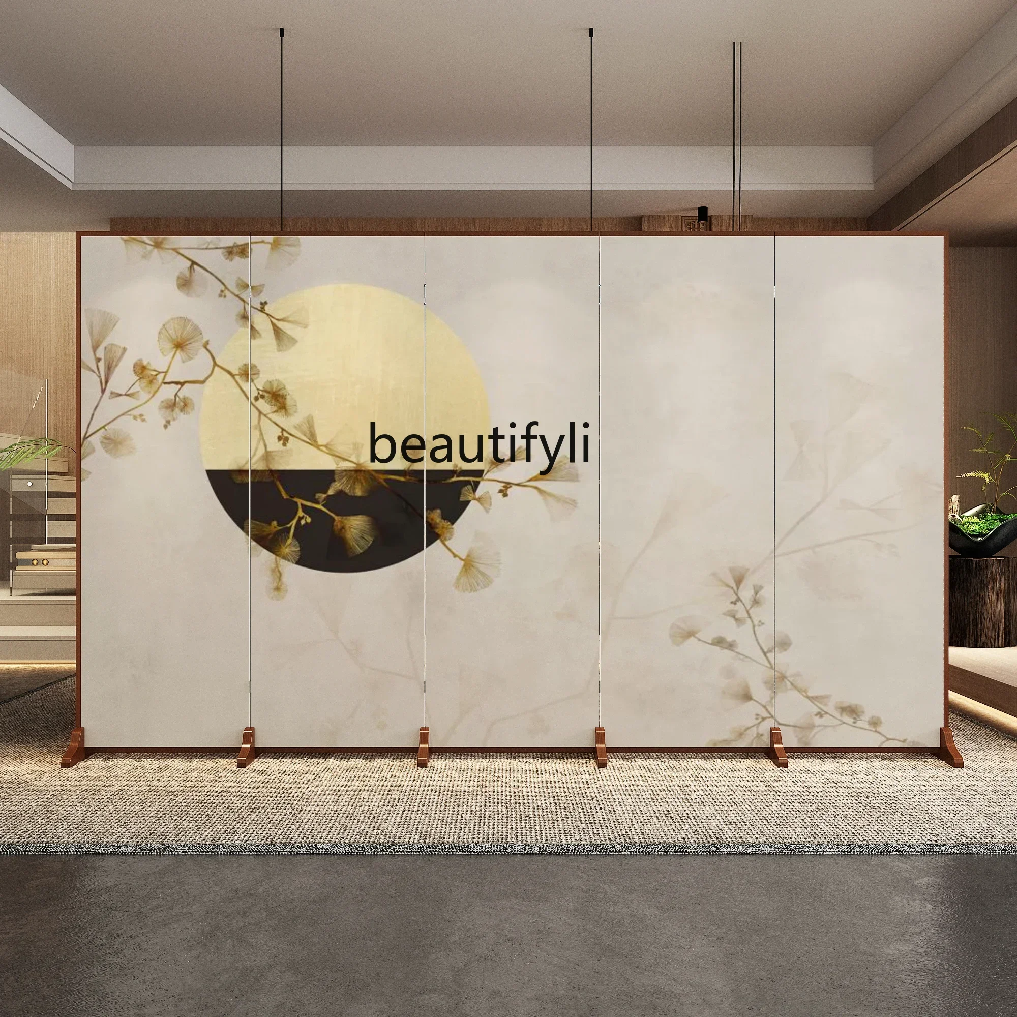 

Screen partition living room entrance door solid wood mobile folding simple new Chinese zen tea room blocking folding screen