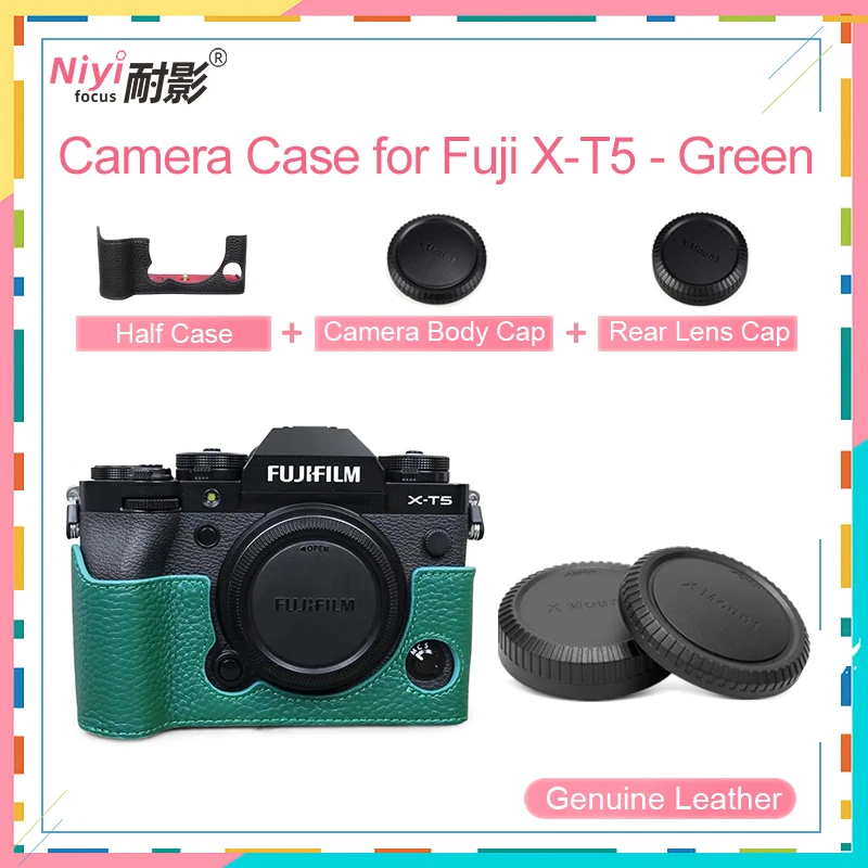 Demi-étui pour appareil photo en cuir PU avec bracelet pour appareil photo Fuji XT5, étui en cuir véritable, ouverture inférieure de la batterie pour housse Fuji XT5