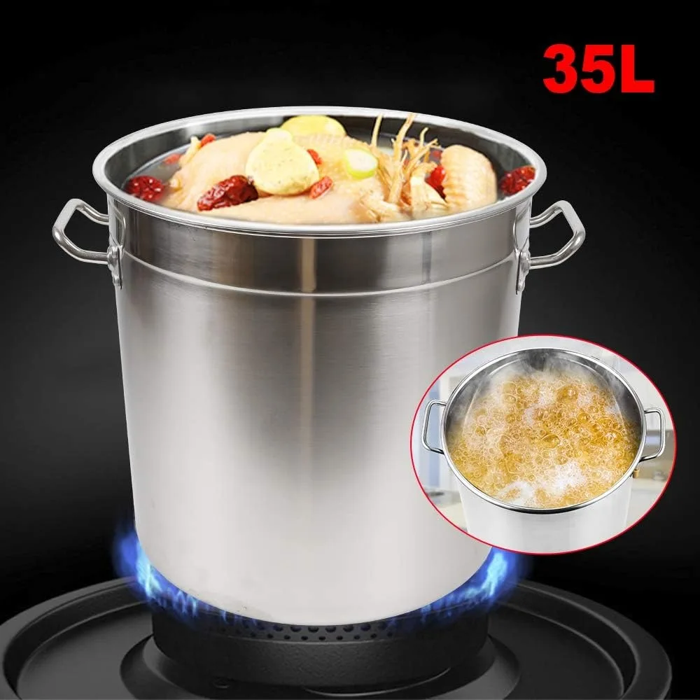 35L Soup Pot Large Capacity Gastronomy Cooking Pot with Metal Lid Stainless Steel Cooking Pots for Gas Glass Ceramic