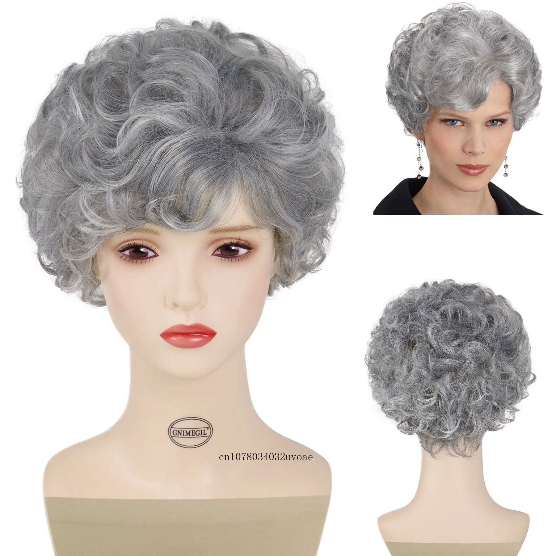 

Synthetic Short Curly Wigs for Women Natural Hairstyles Grey Mommy Wig with Bangs Female Old Lady Curls Hair Short Wig Gifts