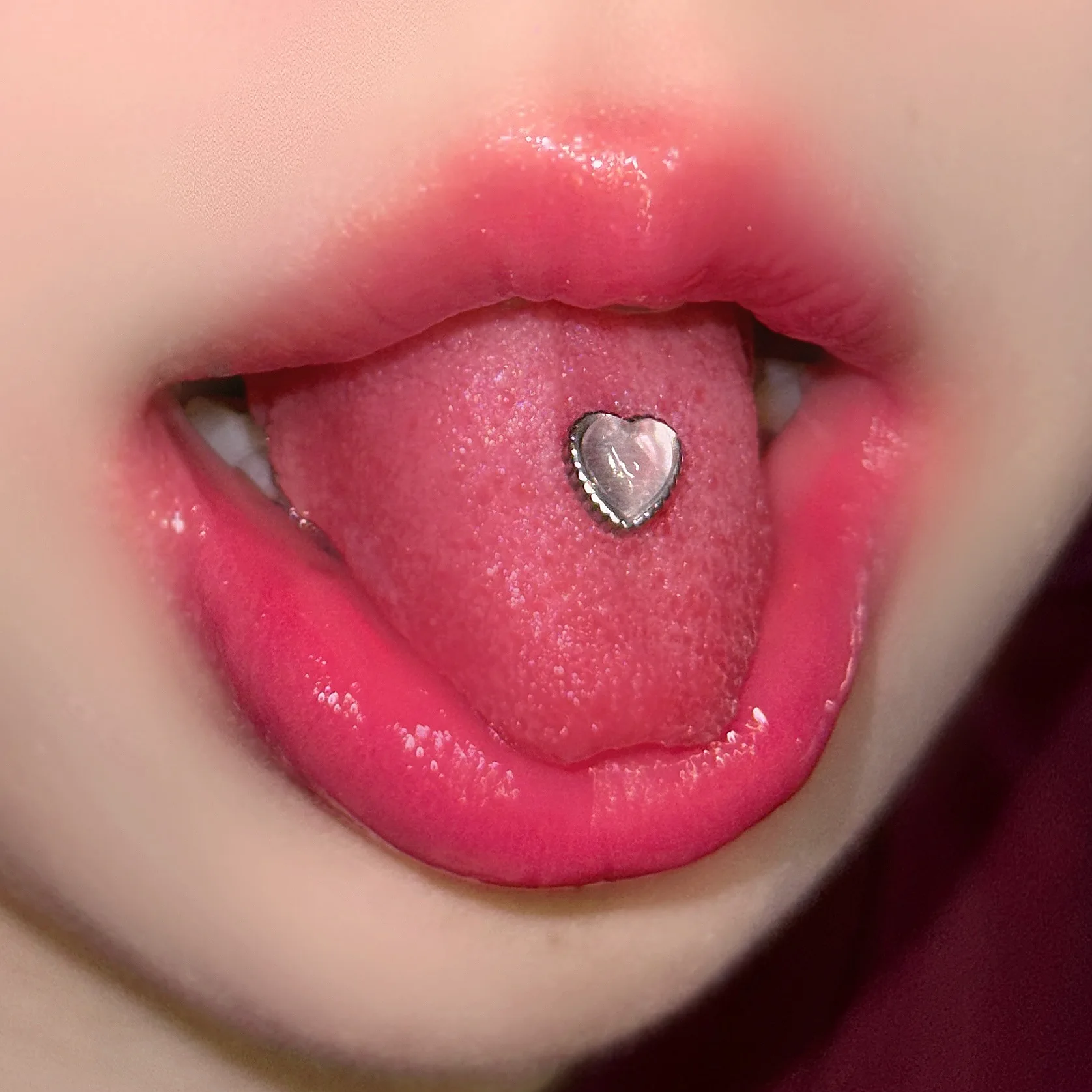Love Peach Heart Opal Polarized Tongue Nail Sweet and Cute Piercing Tongue Ring Titanium Steel Jewelry Accessories