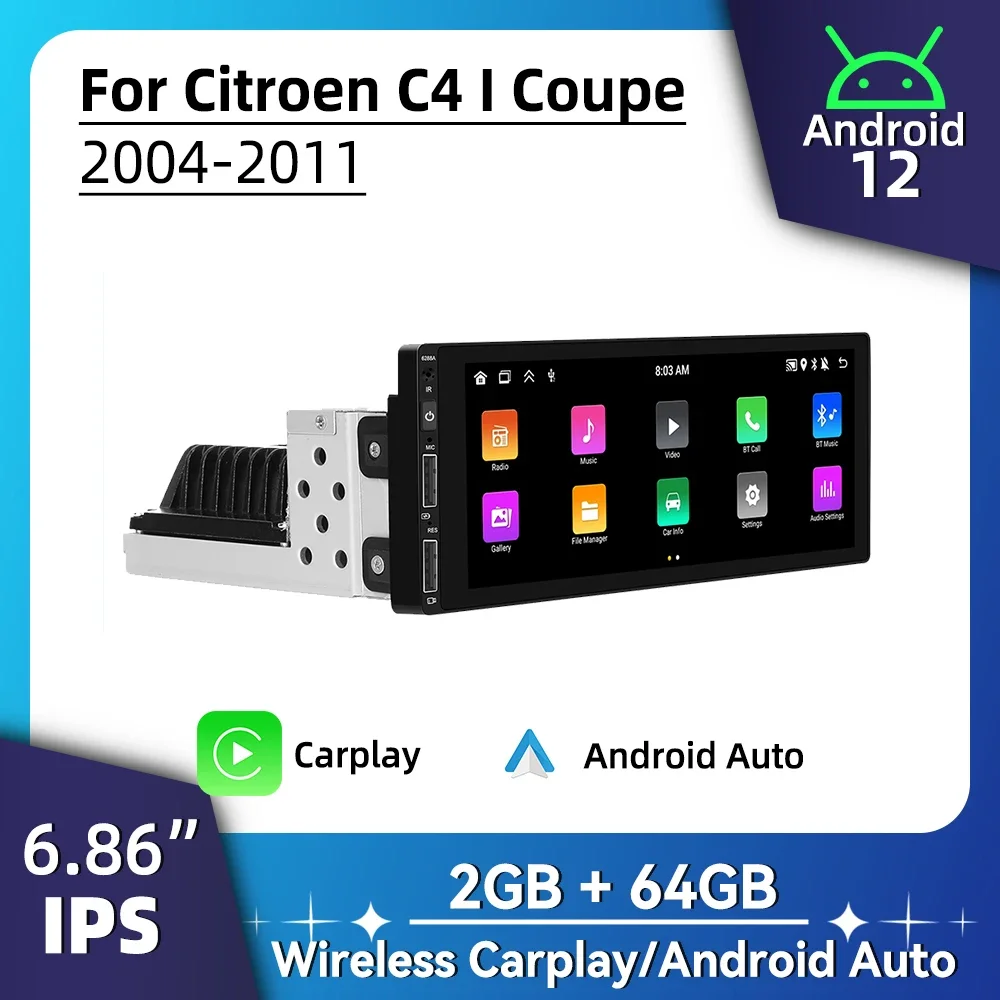 Android Radio for Citroen C4 I Coupe 2004-2011 Car Multimedia Android Auto Stereo 1 Din Head Unit Carplay Autoradio GPS BT WIFI