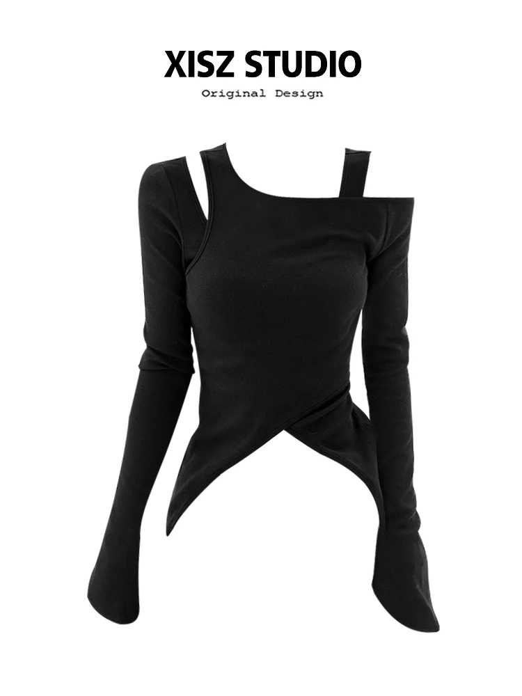 

Women's Black T-shirt Harajuku Korean Y2k Tee Top 2000s 90s Aesthetic Fashion Vintage Long Sleeves T-shirt Autumn 2025 Clothes