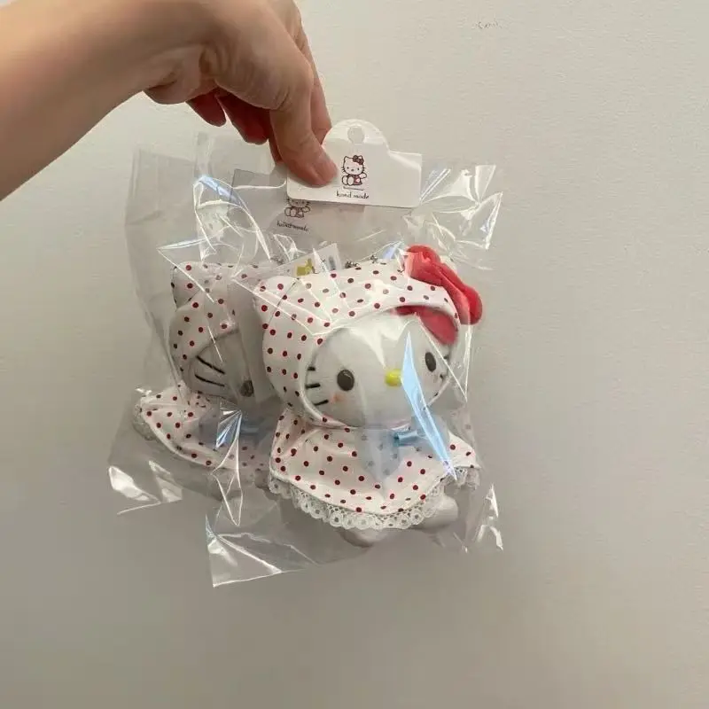 Sanrio Hello Kitty Cross-Dressing Red Polka Dot Hooded Cloak Plush Keychain Toy Ornament Desktop Trinket Car Key Pendant Gift