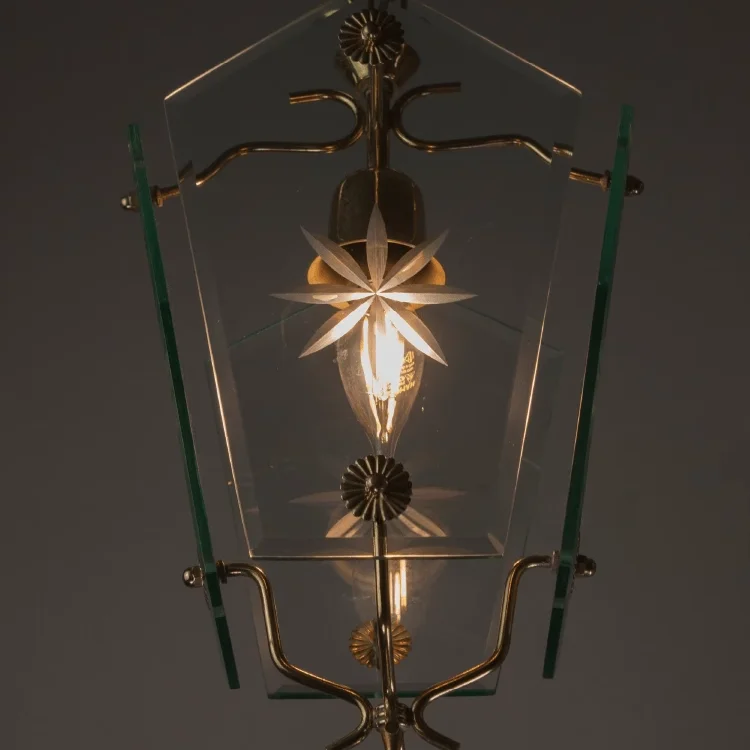 Luz pingente de vidro de floco de neve francês, luz pingente de cobre retro americano, varanda do quarto, estudo, luz da sala de jantar