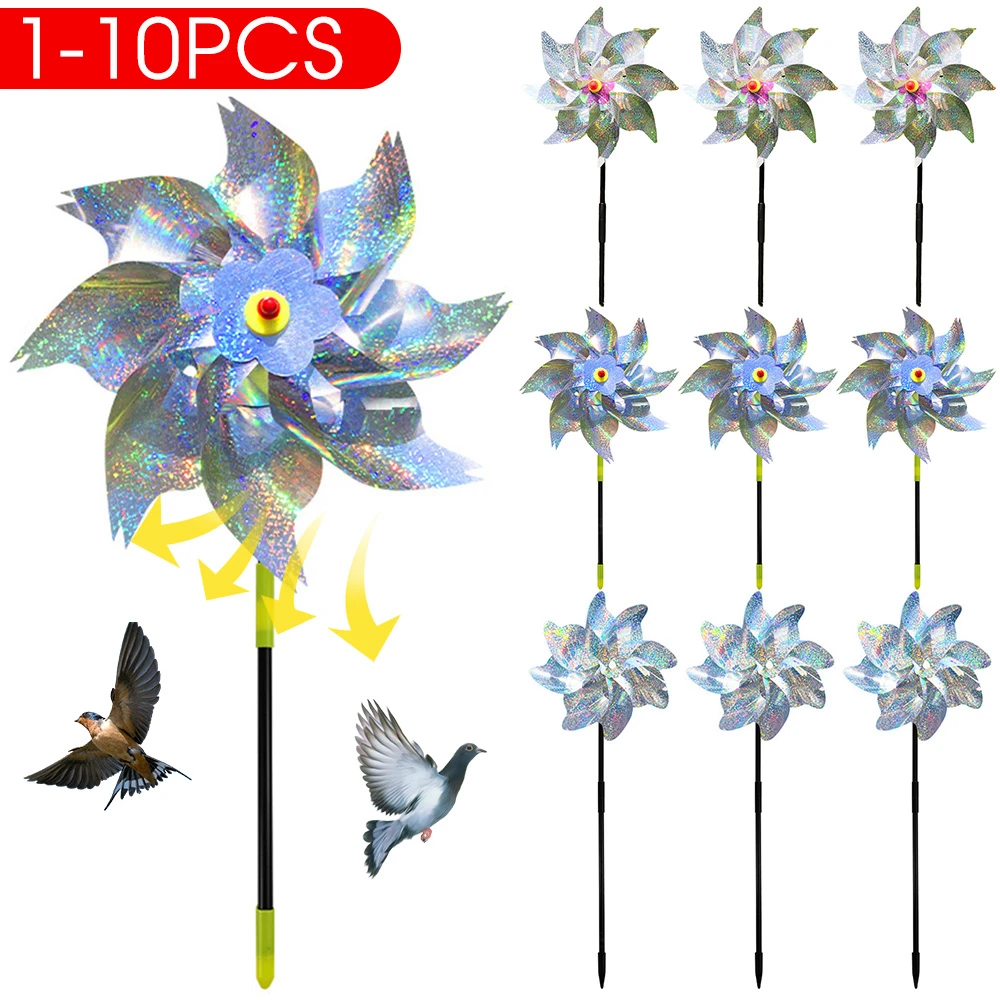 1-10PCS Bird Repeller Reflective Windmill Bird Repellent Anti Birds Windmill Spinner Child Windmill Garden Orchard Protection