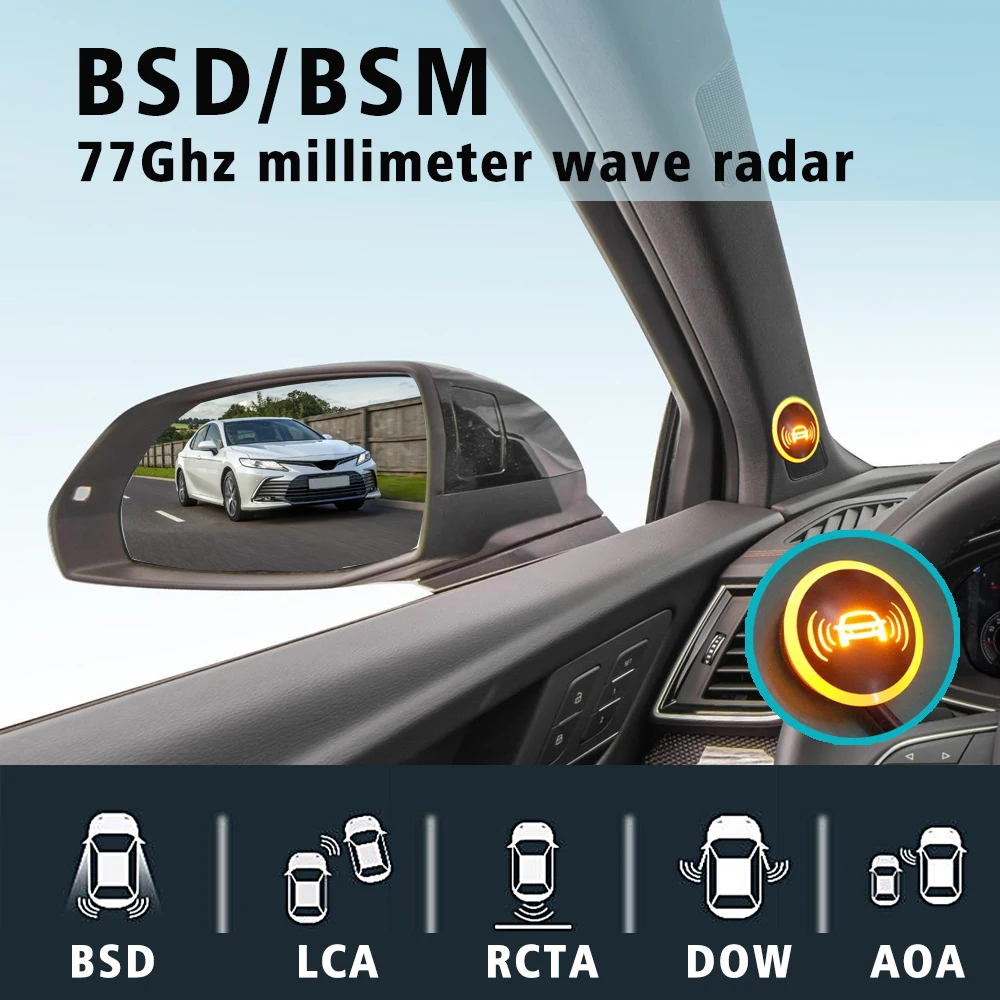 BSD 77Ghz Millimeter Wave Rada Car Blind Spot Detection System Lane Change Assist Dual-color light warning indication Universal