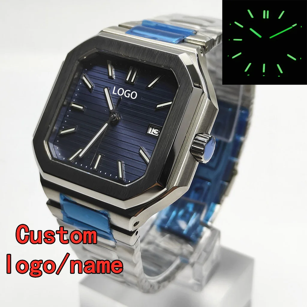 

Custom watch 44.5mm is suitable for NH35 movement Miyota 8215 movement rose silver square fine steel case aseptic watch