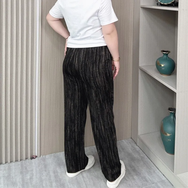 Plus Size Women's Straight Pants Summer Elastic Waist Wide Leg New Loose Casual Cool Thin Long Trousers