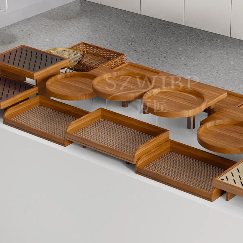 Solid wood bread pastry display rack custom combination display prop tray baking shop Nakajima cabinet arrangement scheme