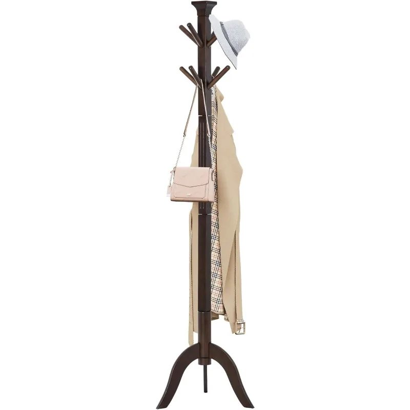 Wooden Coat Rack, Free Standing Coat Tree with 8 Hooks for Bedroom, Entryway, Entrance, Office, for Hats, Coats