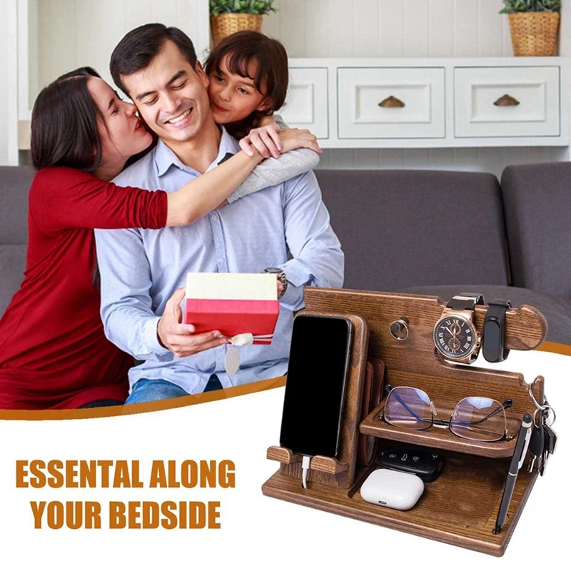 Multifunctional Wooden Telephone Extension Base Bedside Table Desktop Storage Stand Mobile Phone Seat Father's Gift