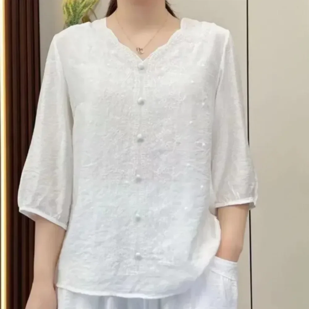 女性のためのヴィンテージの原宿刺繍Tシャツ,エレガントな服,カジュアルなストリートウェア,エスニックスタイル,夏