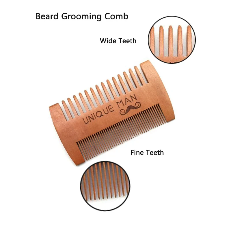 Natural Wood Hair Brush Beard Comb with PU Leather Case Anti-Static Mustache Pocket Comb Brushing Hair Care Tools for Men Gift