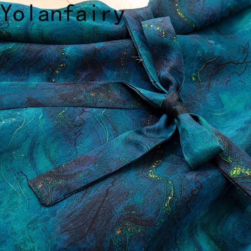 YOLANFAIRY Luxury Real Gauze Silk Dress Summer 2025 Elegant 100% Mulberry Silk Ladies Dresses Three-quarter Sleeve Woman Dress