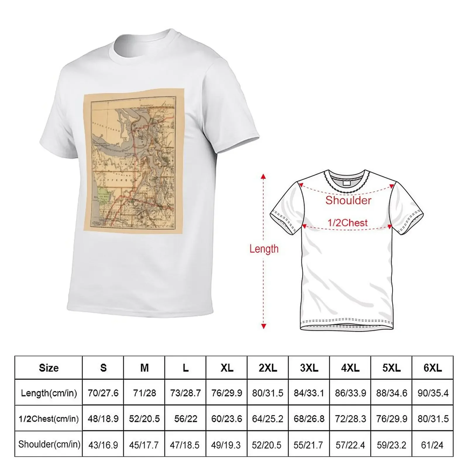 Vintage Map of The Puget Sound (1876) T-Shirt vintage quick-drying men workout shirt