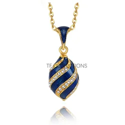 YAFFIL Rotated Pattern Enamel Egg Pendant, Diamond Studded Luxury Necklace, Essential Accessory For Formal Events