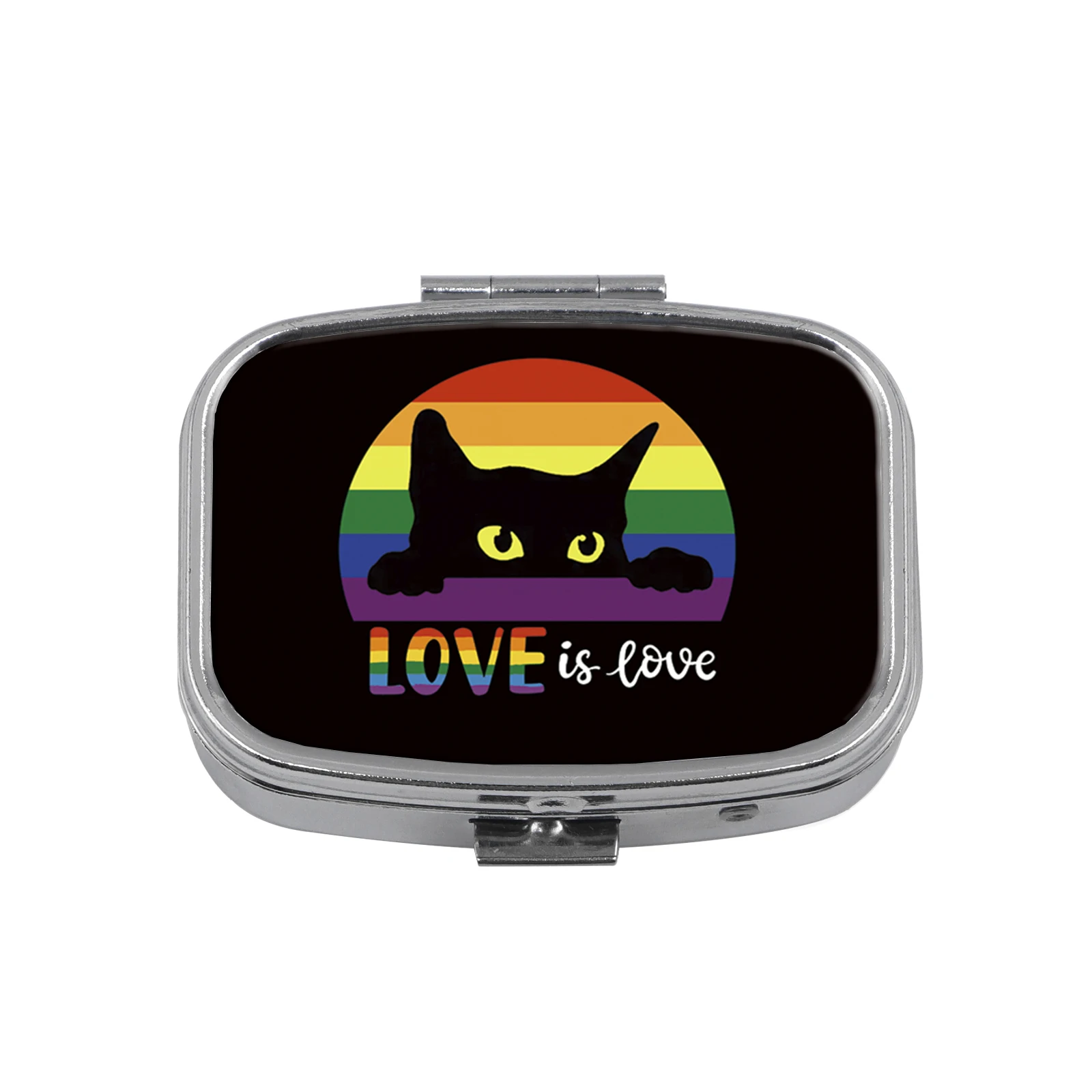 Cute Cat-Patterned Metal Pill Box, Dual-Compartment Design, Portable Travel Sealed Small Pill Storage Box