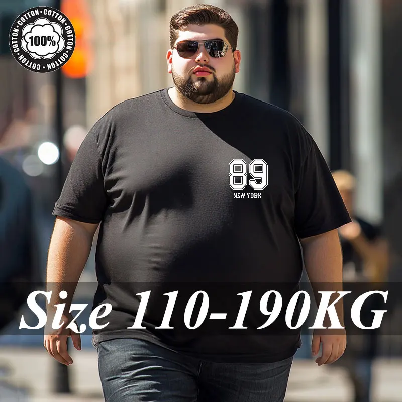 

Мужская футболка размера плюс 110-190 кг 5XL 6XL 7XL Черные футболки с принтом Круглый вырез с короткими рукавами Топы большого размера Большая летняя мужская одежда