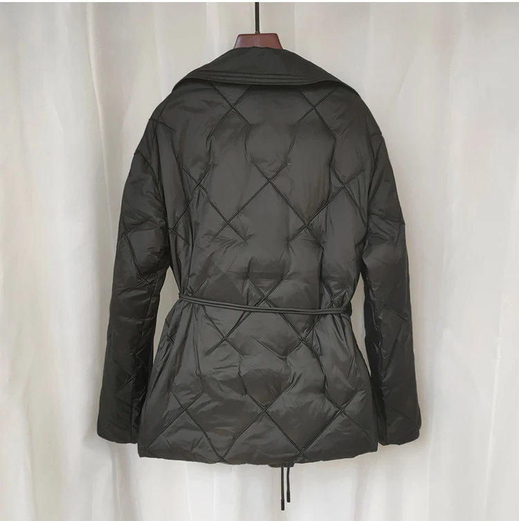 Schinteon Women White Duck Down Double Breasted Jacket Argyle Autumn Winter Outwear Office Lady Turn-down Collar Slim Coat 2026