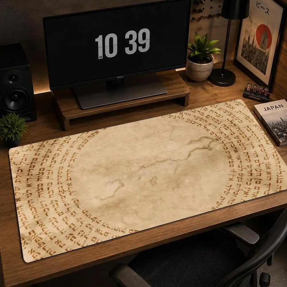 Ancient Hebrew Script Mouse Pad XXL Vintage Parchment Non‑Slip Rubber Deskmat Pc Game Keyboard Mats Large Computer Mouse Mat