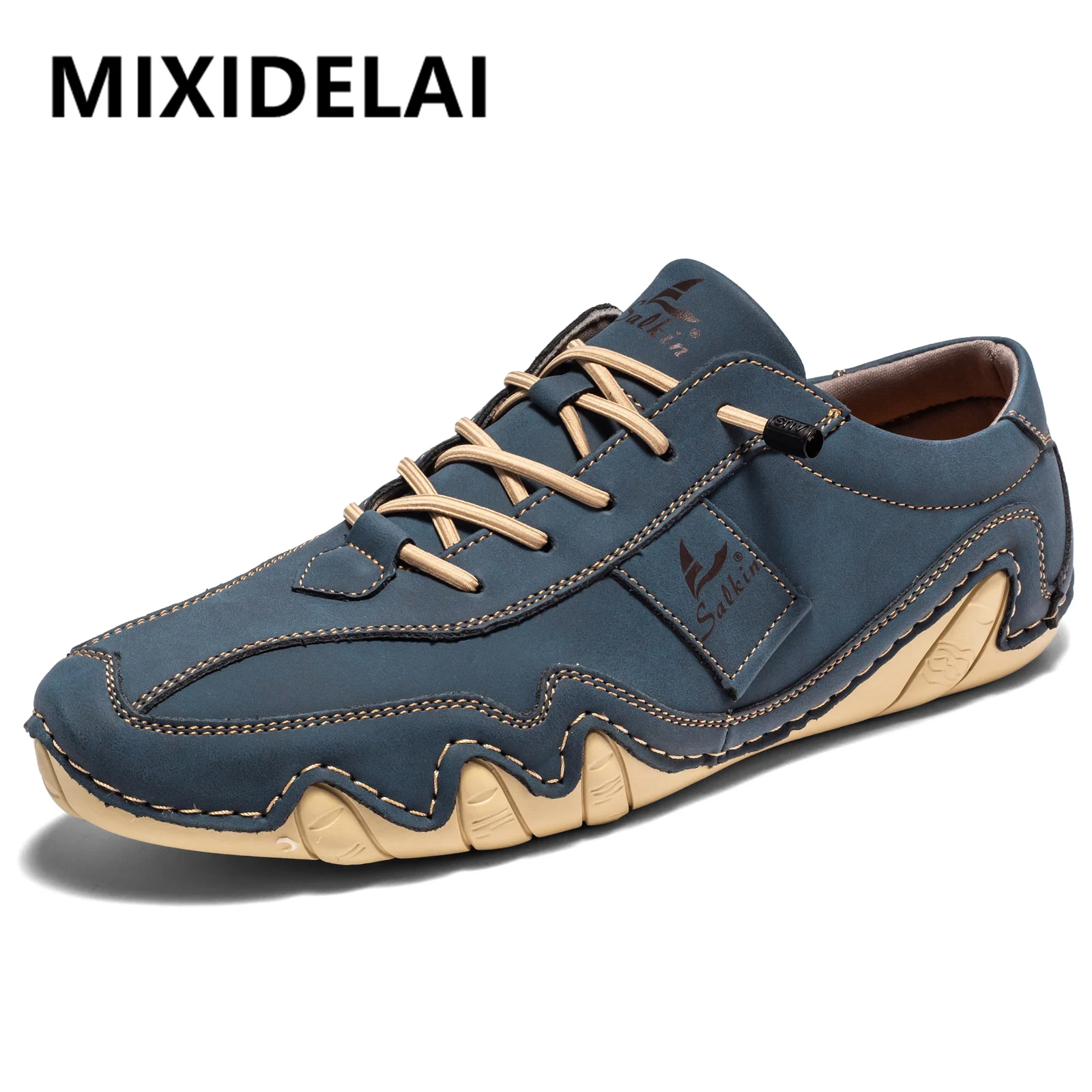Nowe męskie płaskie obuwie ręcznie robione PU skórzane wygodne mokasyny Outdoor męskie buty oddychające męskie mokasyny męskie trampki
