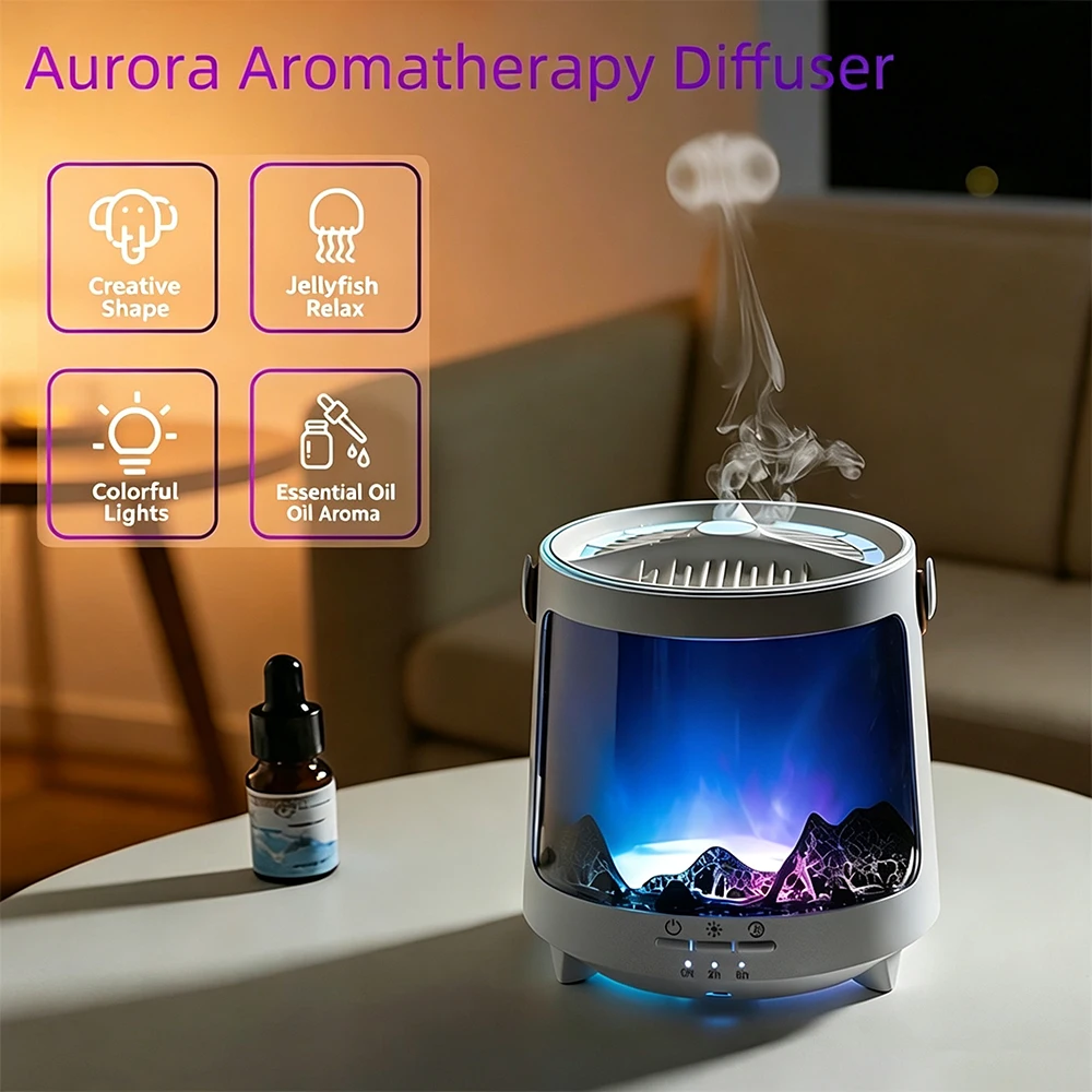 Aroma Diffuser, Essential Oil Diffuser with Aurora 7 Color Light,Two Spray Modes Air Humidifier Ideal for Autumn and Christmas