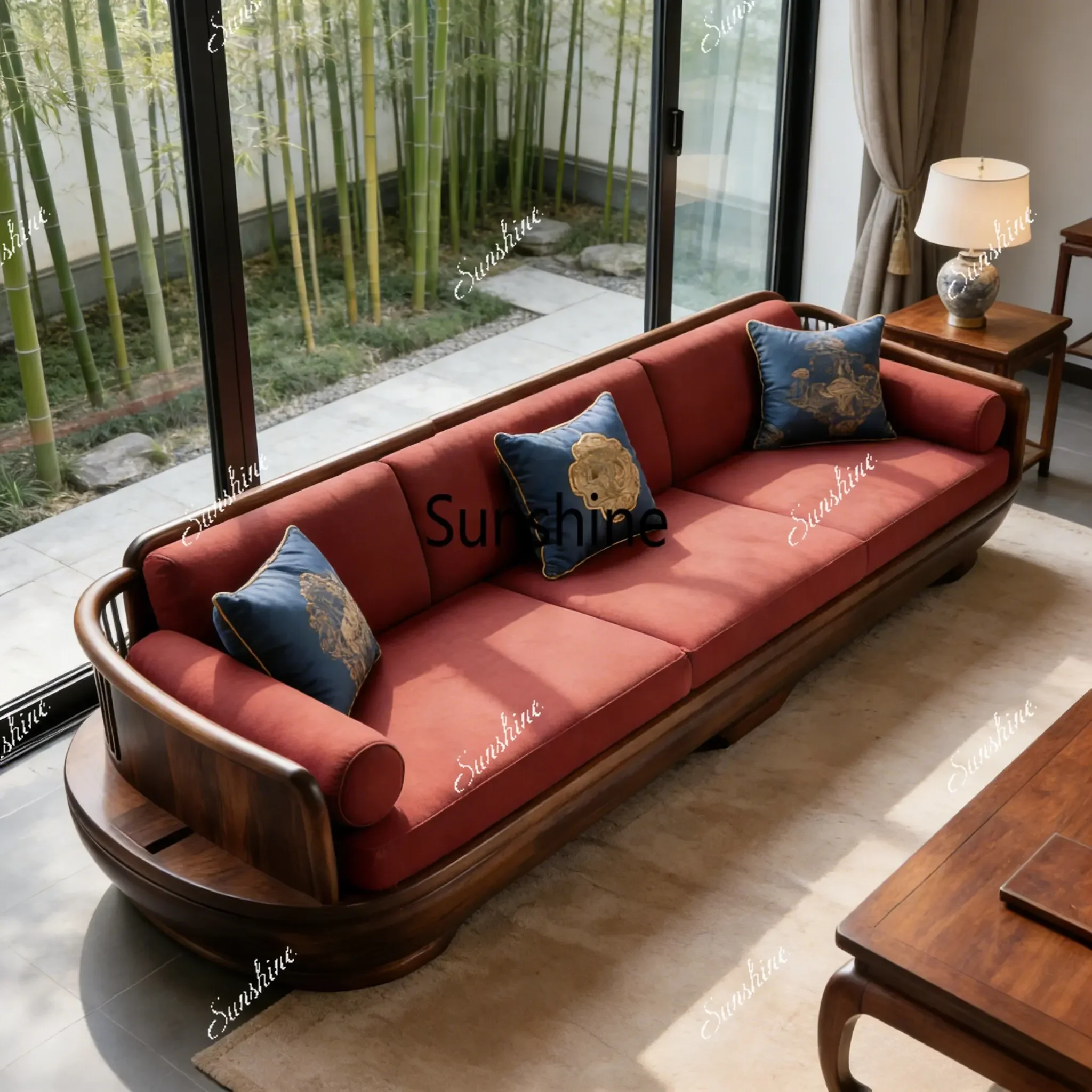 

YNew Chinese-style solid wood sofa modern simple living room high-end customized straight row