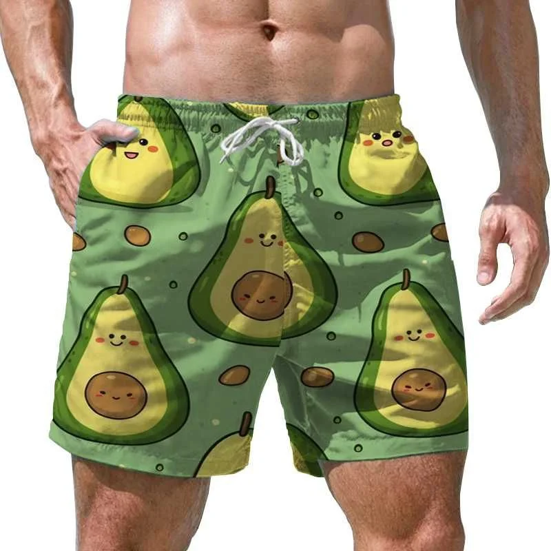 Cartoon 3D Printed Avocado Beach Shorts For Men Kids Loose Casual Short Pants Summer Holiday Quick Dry Surfing Board Shorts